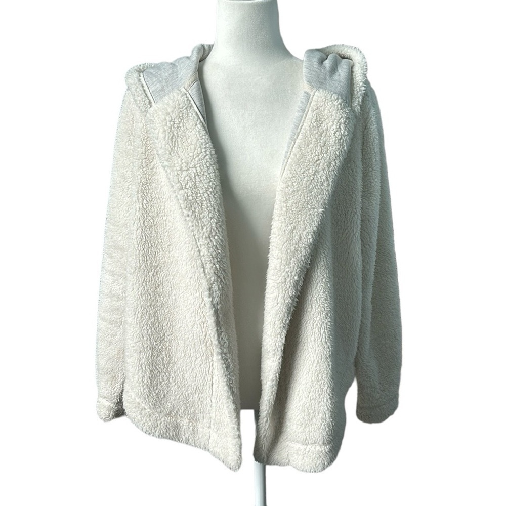 Loft Fleece Open Front Hooded Long Sleeves Jacket Oversized Size Small
